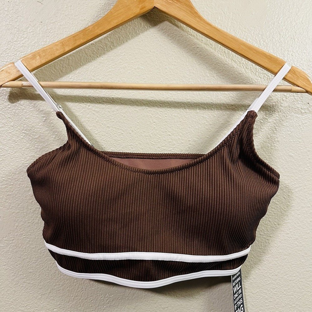 BMJL Swim Bikini Top‎ Brown White Ribbed NWT Size M